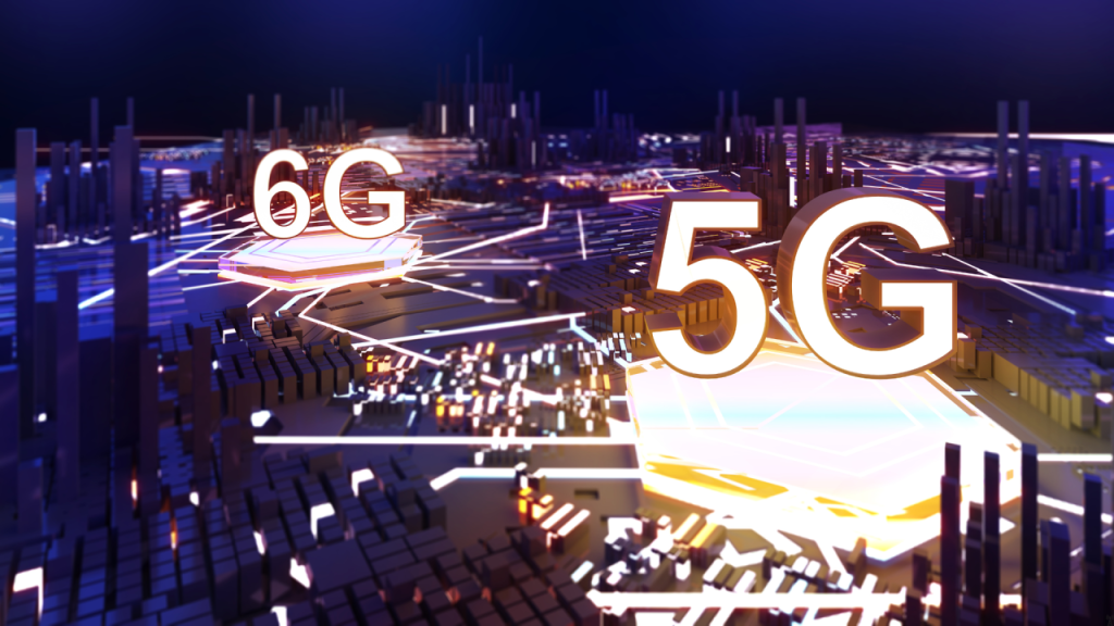 Visual representation of 5G network technology in 3D, illustrating enhanced communication and rapid data transfer features.