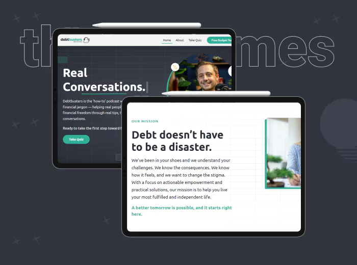 Home page in desktop view of a website offering debt and finance solutions.