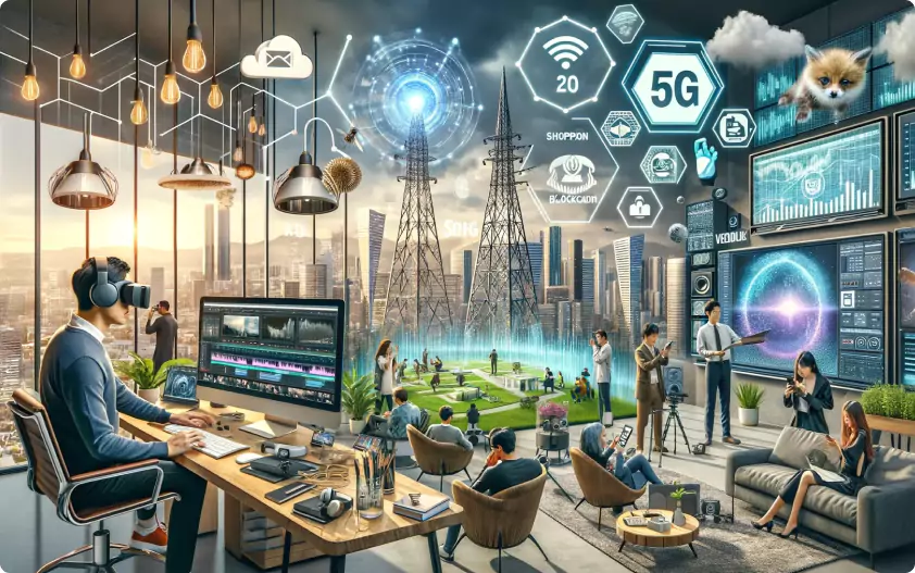 . An illustration depicting the impact of 5G technology on modern living, showcasing improved connectivity and innovation.