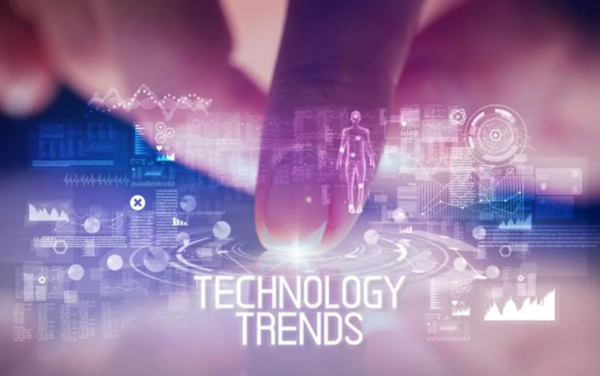 A visual representation of key technology trends, highlighting advancements in AI, IoT, and digital transformation.